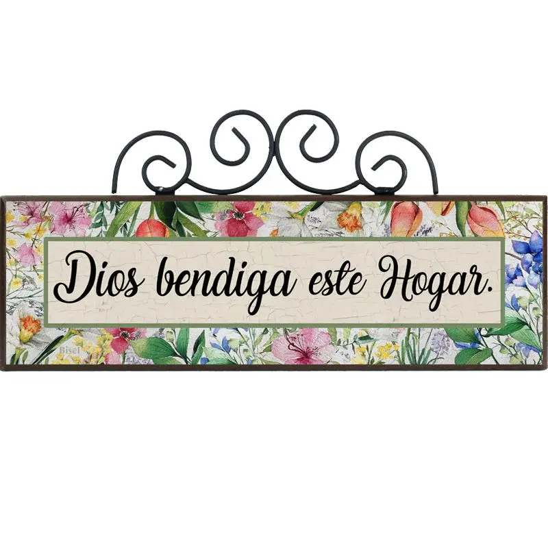 PLAQUETA CON FORJA TEXTO: DIOS BENDIGA ESTE HOGAR