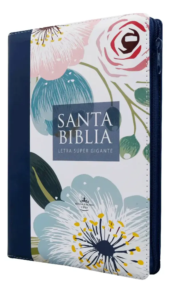 BIBLIA RVR60 GRANDE FLORES AZUL, LETRA 19 PUNTOS