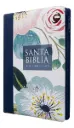 BIBLIA RVR60 GRANDE FLORES AZUL, LETRA 19 PUNTOS