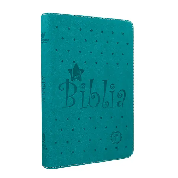 BIBLIA TRADUCCIÓN LENGUAJE ACTUAL MEDIANA LETRA GRANDE IMITACIÓN PIEL VERDE AGUAMARINA ESTRELLAS