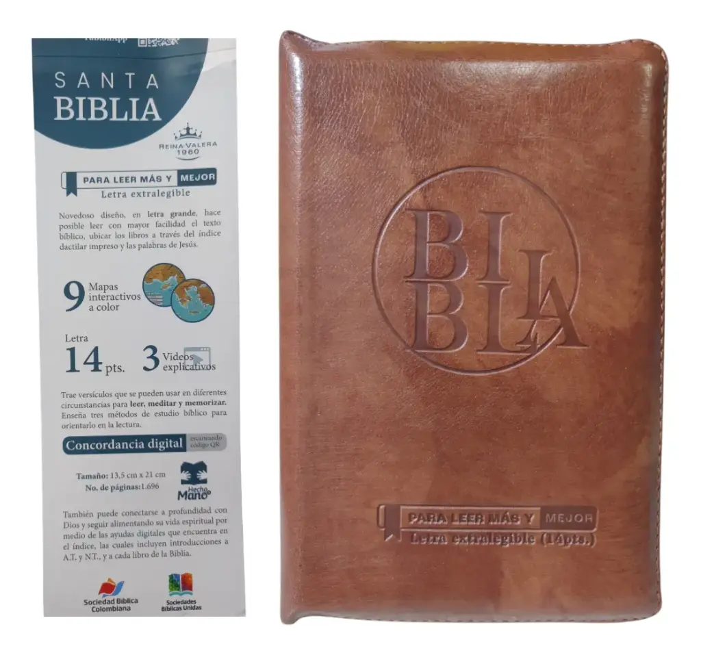 SANTA BIBLIA REINA VALERA 1960 DE LUJO EN SEMI PIEL Y CIERRE