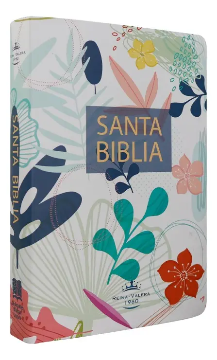 BIBLIA REINA VALERA 1960 LETRA GRANDE TAPA SEMIFLEXIBLE, DISEÑO BLANCO CON FLORES DE COLORES