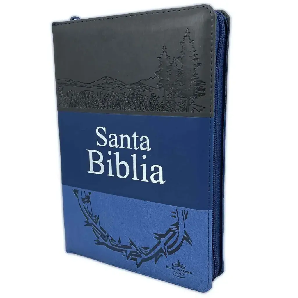 BIBLIA REINA VALERA 1960 LETRA GRANDE TRIOTONE AZUL FILO PLATEADO CON CIERRE E ÍNDICE