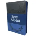 BIBLIA REINA VALERA 1960 LETRA GRANDE TRIOTONE AZUL FILO PLATEADO CON CIERRE E ÍNDICE