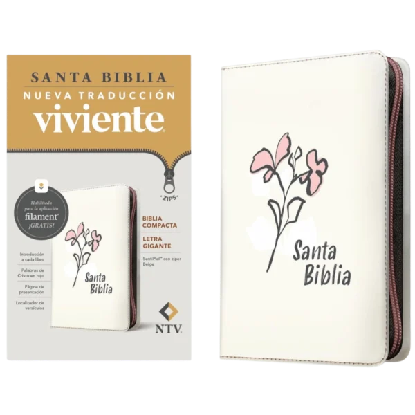 BIBLIA COMPACTA NTV, LETRA GIGANTE CON ZIPER, SENTIPIEL BEIGE 