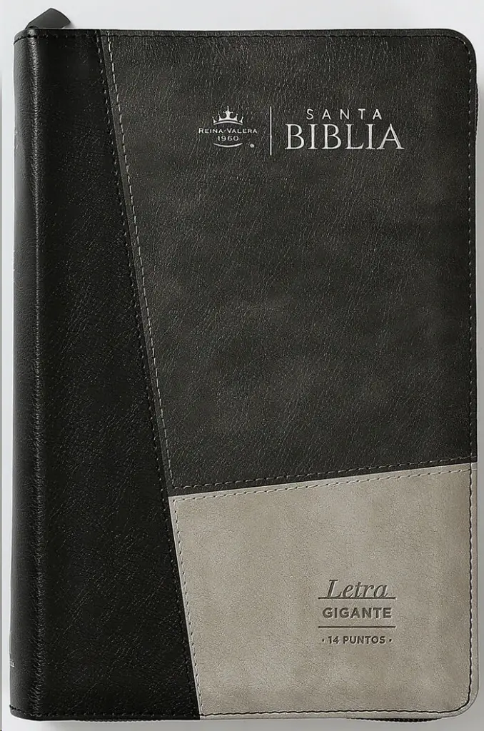 BIBLIA CON ZIPER MANUAL 14 PUNTOS RV1960 IMITACIÓN PIEL DUOTONO GRIS Y NEGRO CON INDICE