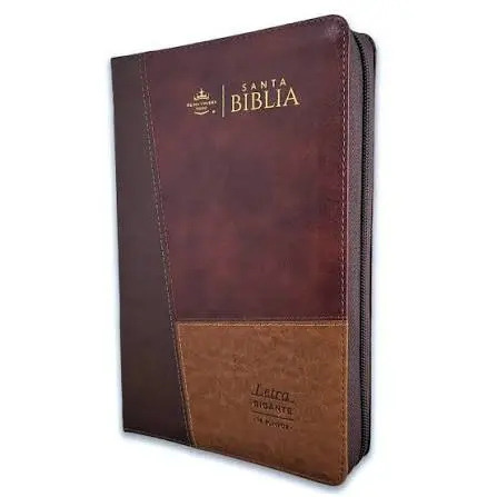 BIBLIA CON ZIPER MANUAL 14 PUNTOS RV1960 IMITACION PIEL COLOR TRICOLOR CAFE CON INDICE 