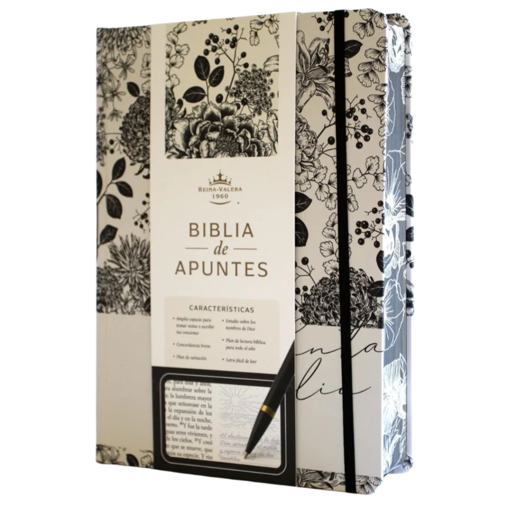 BIBLIA DE APUNTES REINA VALERA 1960, BLANCO Y NEGRO CON FLORES Y CANTO PINTADO 