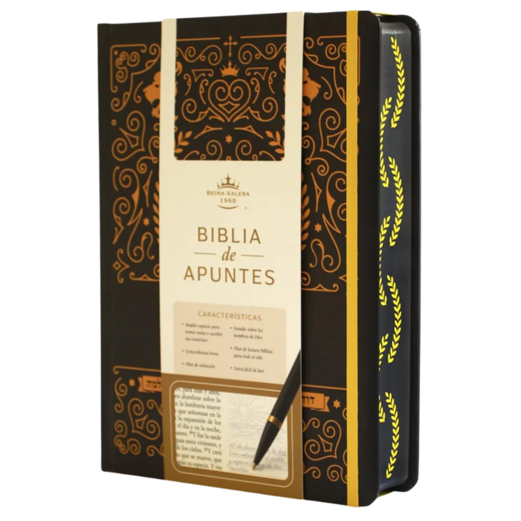 BIBLIA DE APUNTES REINA VALERA 1960 COLOR NEGRO Y ORO Y CANTO PINTADO