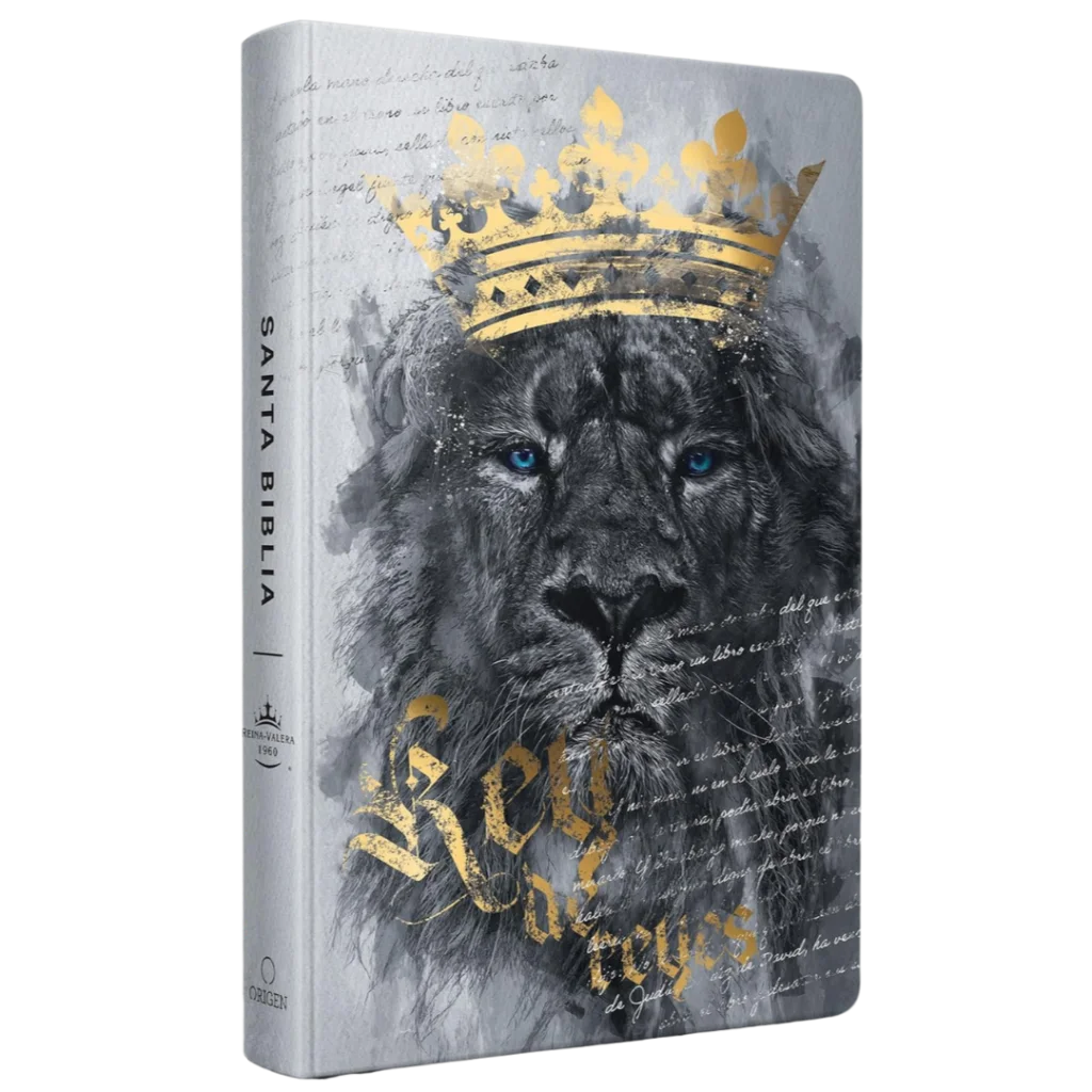BIBLIA REINA VALERA 1960 LETRA GRANDE TAMAÑO MANUAL, TAPA DURA REY DE REYES LEON GRIS 