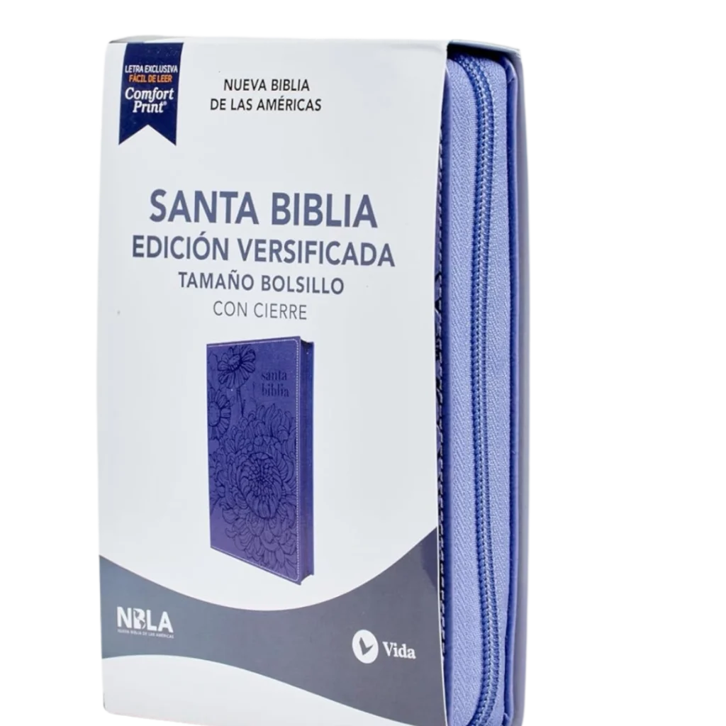 BIBLIA NBLA TAMAÑO BOLSILLO, SIMIL PIEL MORADO CON ZIPER