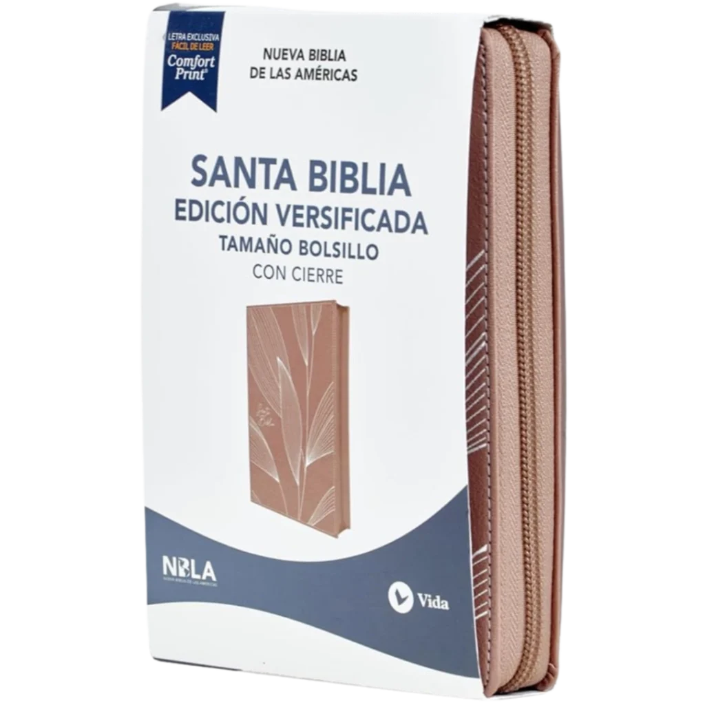 BIBLIA NBLA EDICIÓN VERSIFICADA TAMAÑO BOLSILLO, SIMIL PIEL ORO Y ROSA CON ZIPER