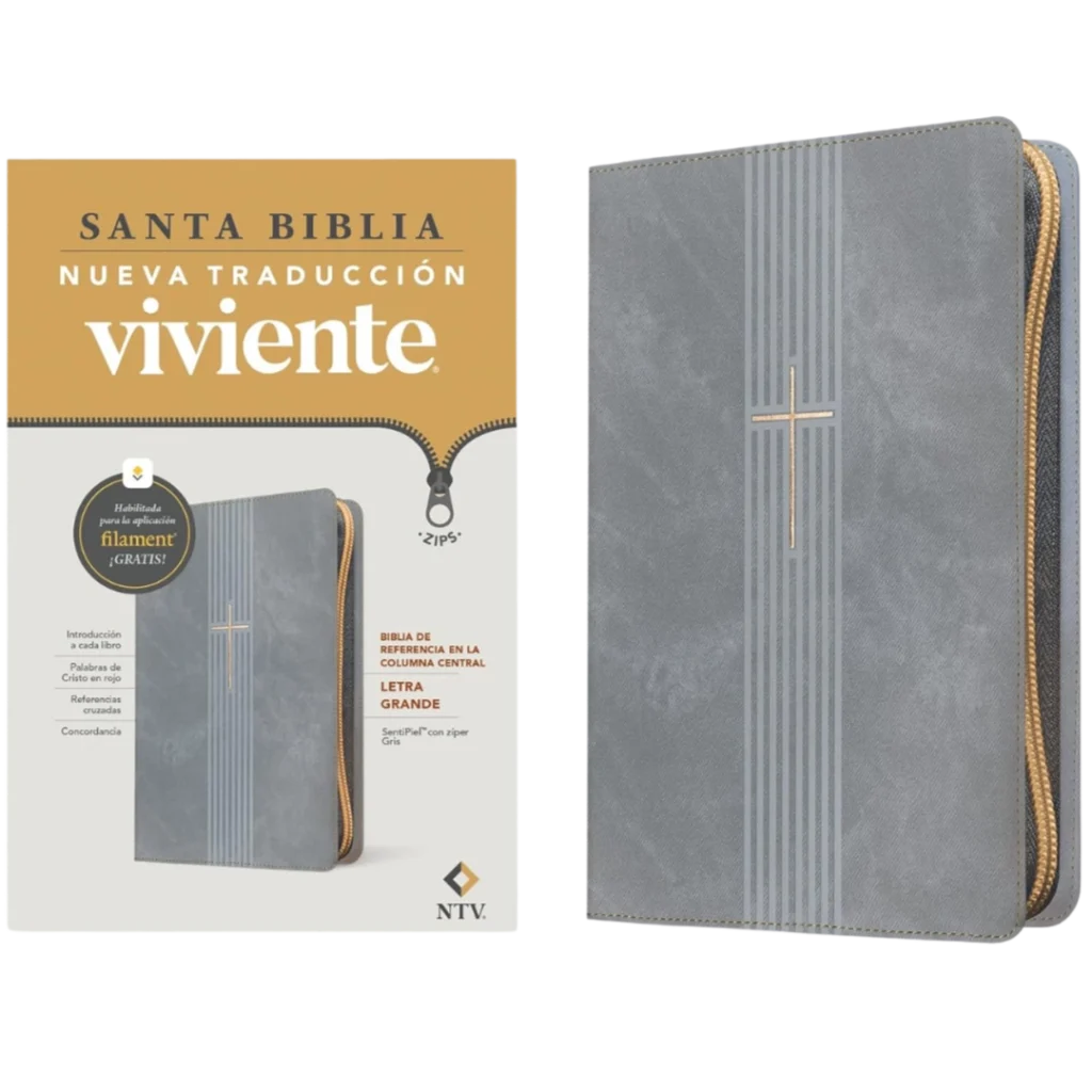 BIBLIA DE REFERENCIA NTV, LETRA GRANDE, SENTIPIEL GRIS CON ZIPER 