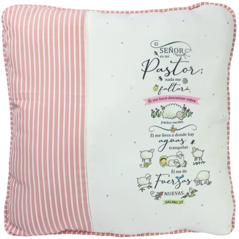 COJIN DISEÑO DE OVEJA TEXTO: SALMO 23 COLOR ROSA