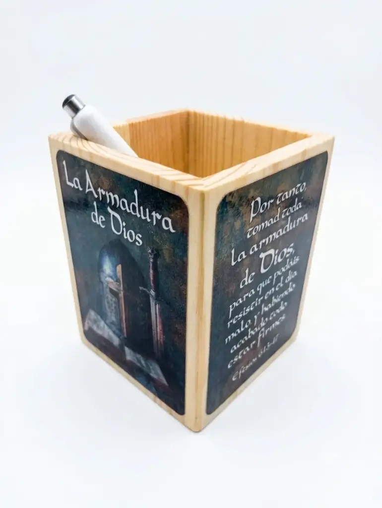 PORTA LAPIZ DE MADERA CUADRADO, EFESIOS 6:13-17