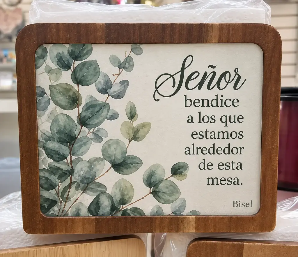 SERVILLETERO DE MADERA, TEXTO: SEÑOR BENDICE A LOS QUE ESTAMOS ALREDEDOR DE ESTA MESA
