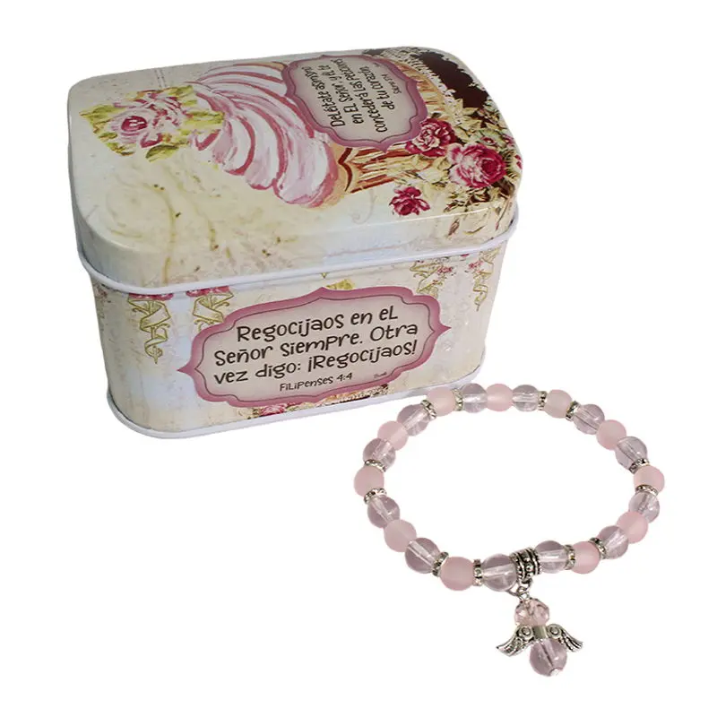COMBO PULSERA + CAJITA DE METAL ROSA