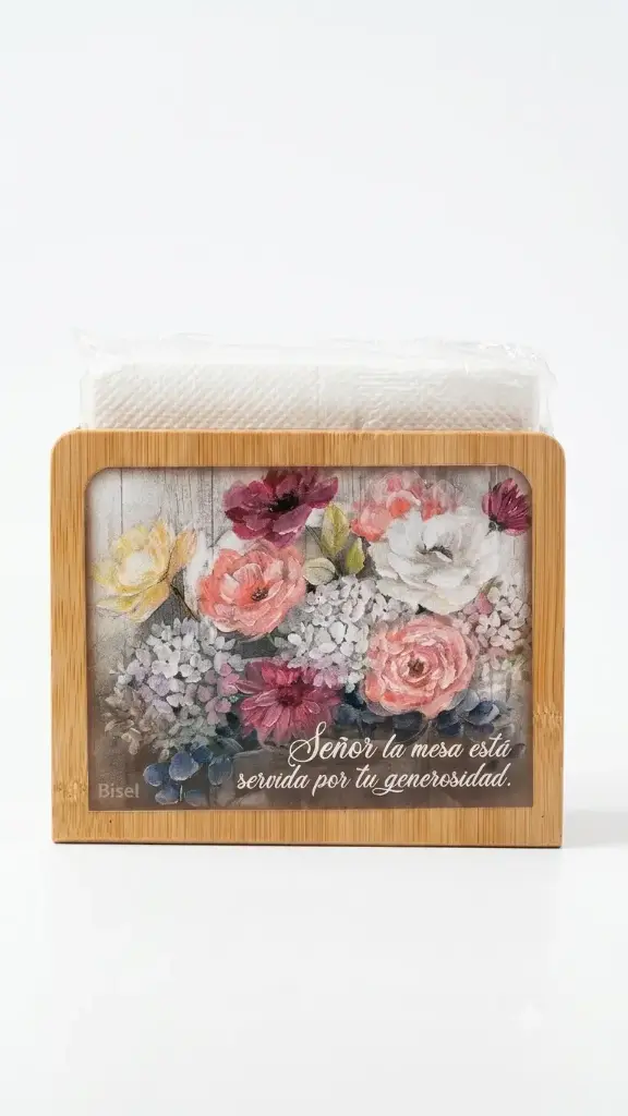SERVILLETERO DE MADERA CON  FLORES 