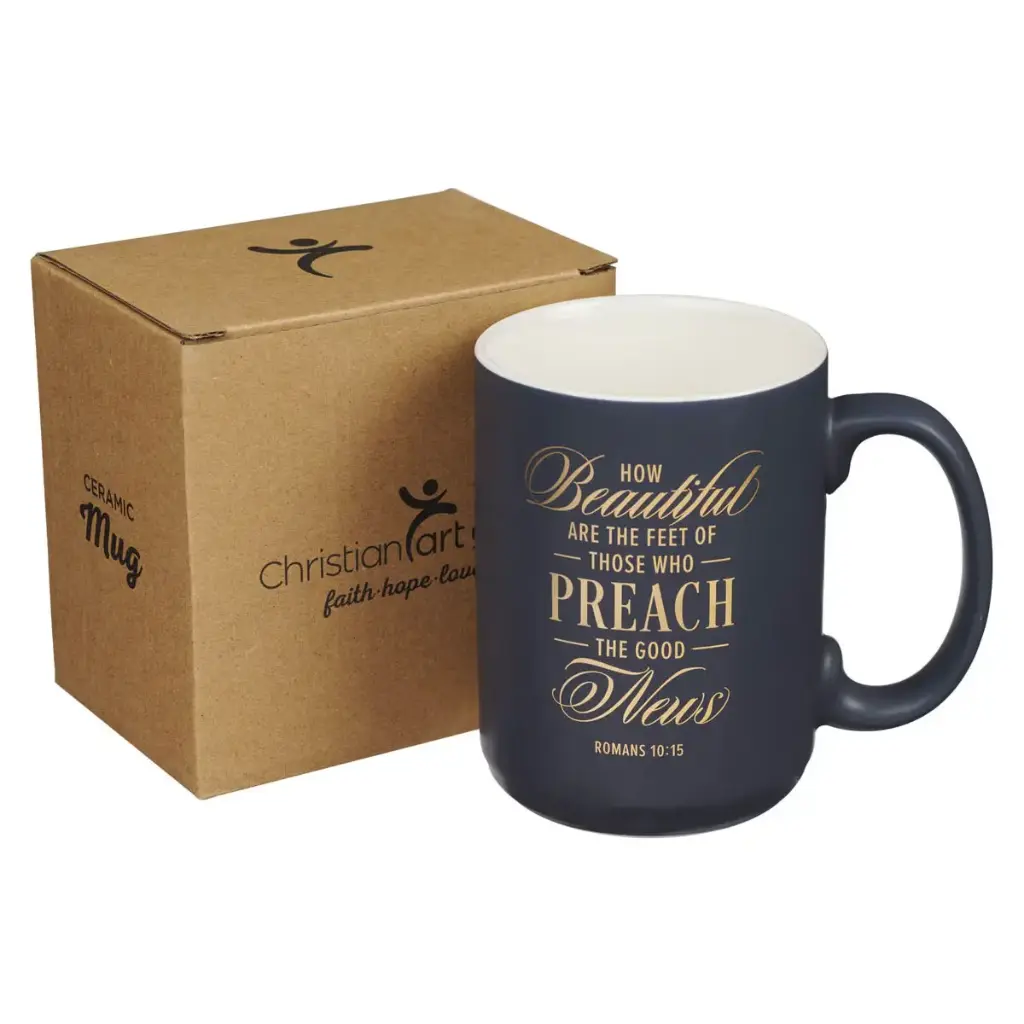 HERMOSOS SON LOS PIES, TAZA DE CERAMICA ROMANOS 10:15