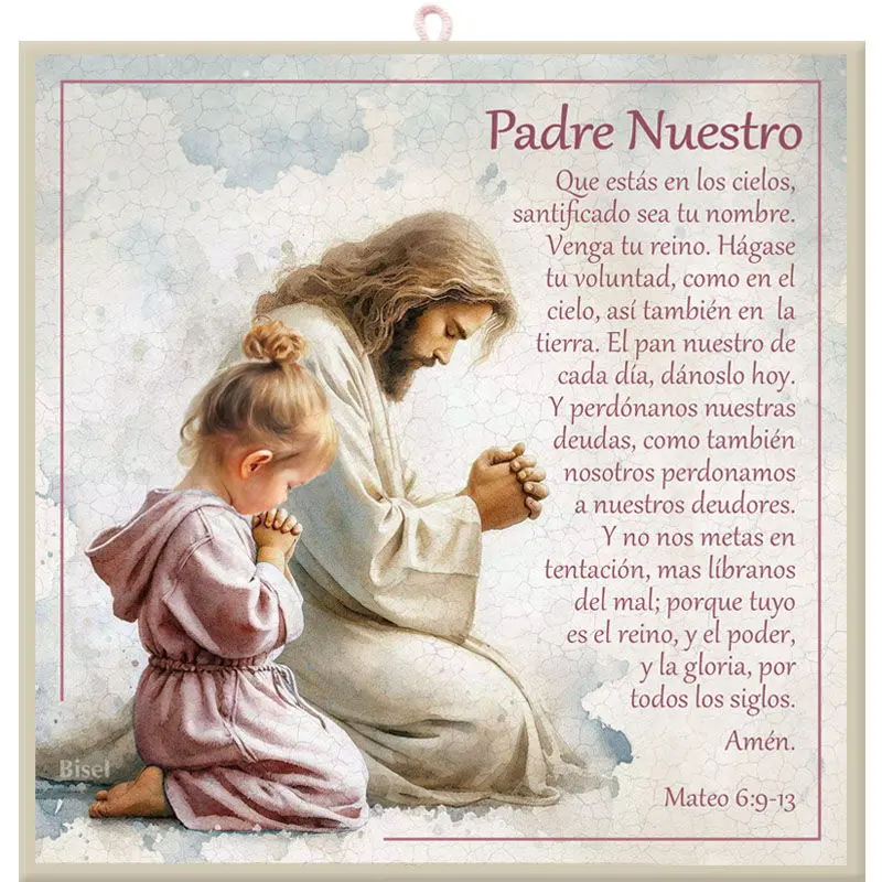 PLAQUETA COLGANTE MATEO 6:9-13 PADRE NUESTRO, NIÑA