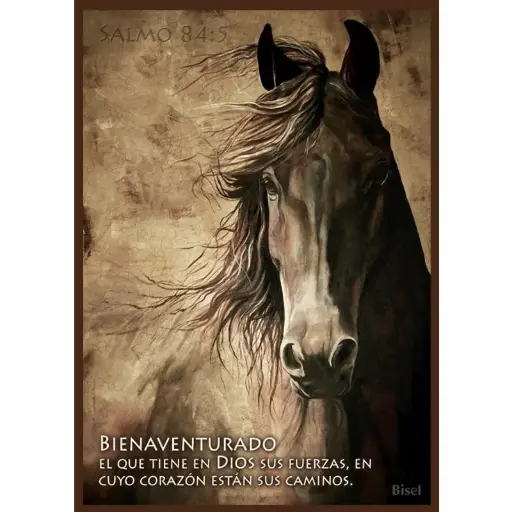 [DECOR-1133C] PLAQUETA PARA ESCRITORIO COLOR CAFE, DISEÑO: CABALLO, TEXTO: SALMO 84:5 BIENAVENTURADO EL QUE TIENE EN DIOS SUS FUERZAS 