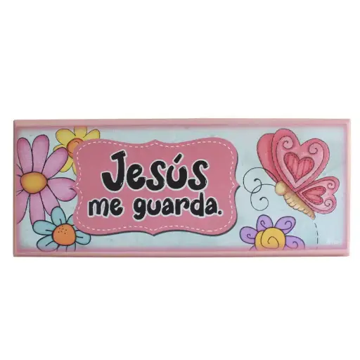 [DECOR-1275C] PLAQUETA COLGANTE MARIPOSAS Y FLORES JESUS ME GUARDA