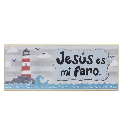 [DECOR-1275A] PLAQUETA COLGANTE FARO ROJO JESUS ES MI FARO
