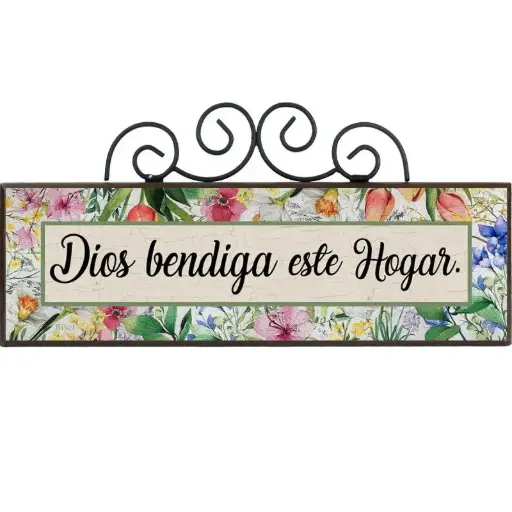 [DECOR-1185J] PLAQUETA CON FORJA TEXTO: DIOS BENDIGA ESTE HOGAR