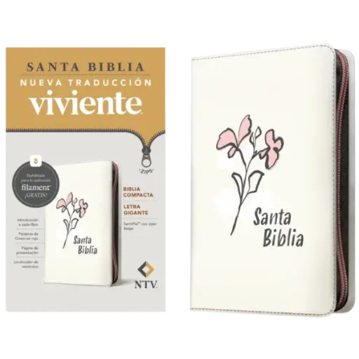 BIBLIA COMPACTA NTV, LETRA GIGANTE CON ZIPER, SENTIPIEL BEIGE 