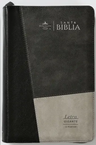 BIBLIA CON ZIPER MANUAL 14 PUNTOS RV1960 IMITACIÓN PIEL DUOTONO GRIS Y NEGRO CON INDICE