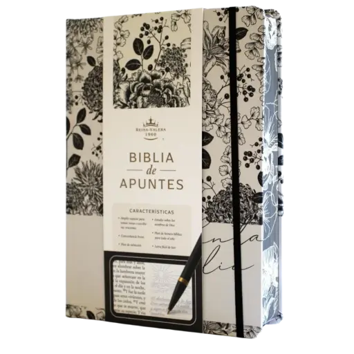 BIBLIA DE APUNTES REINA VALERA 1960, BLANCO Y NEGRO CON FLORES Y CANTO PINTADO 