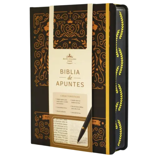 BIBLIA DE APUNTES REINA VALERA 1960 COLOR NEGRO Y ORO Y CANTO PINTADO