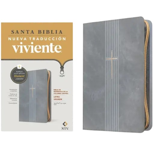 BIBLIA DE REFERENCIA NTV, LETRA GRANDE, SENTIPIEL GRIS CON ZIPER 