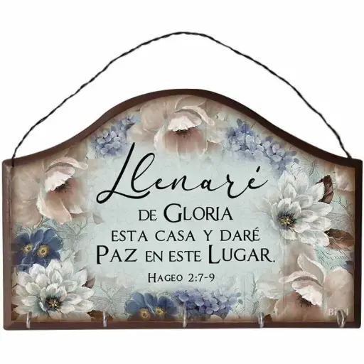 [DECOR-2034F] PORTA LLAVES DISEÑO FLORES COLOR VINTAGE TEXTO: HAGEO 2:7-9