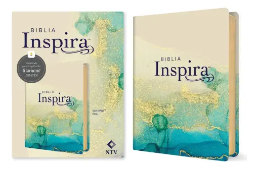 [Biblia Inspira Ntv Con Filament (sentipiel, Oro), De Tyndale. Editorial Tyndale House Publishers] BIBLIA INSPIRA DE APUNTES, COLORES ORO, AQUA Y VERDE
