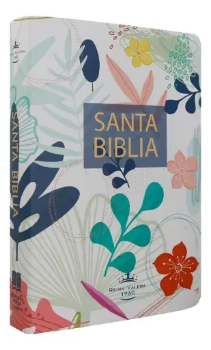 BIBLIA REINA VALERA 1960 LETRA GRANDE TAPA SEMIFLEXIBLE, DISEÑO BLANCO CON FLORES DE COLORES