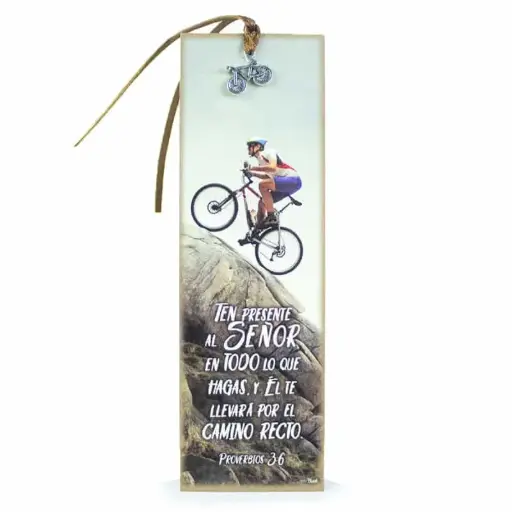 [SEP-078] SEPARADOR CON DIJE TEXTO: PROVERBIOS 3:6, DISEÑO BICICLETA