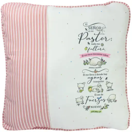 [JESHUA-1125] COJIN DISEÑO DE OVEJA TEXTO: SALMO 23 COLOR ROSA