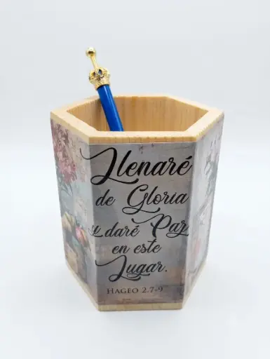 [DESK-BS25036C] PORTA LAPIZ DE MADERA HEXAGONAL HAGEO 2:7-9