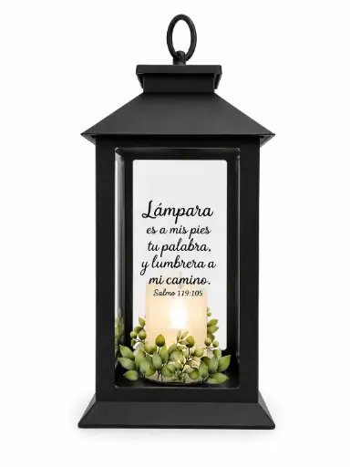 [KOLE-1005B] FAROL COLOR NEGRO CON HOJAS DISEÑO TRES VELAS, TEXTO: SALMO 119:5 GRANDE