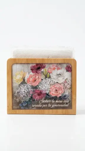 [WOOD-BS2404C] SERVILLETERO DE MADERA CON  FLORES 