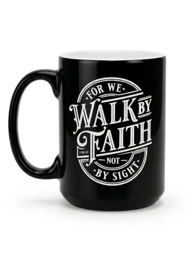 [CHIRS-2113] TAZA DE CERAMICA AZUL MARINO CAMINA POR FE 2 CORINTIOS 5:7 (EN INGLES) 