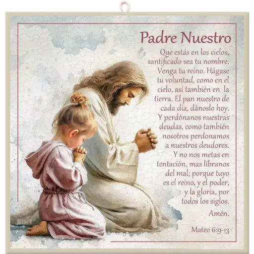 [DECOR-1016F] PLAQUETA COLGANTE MATEO 6:9-13 PADRE NUESTRO, NIÑA